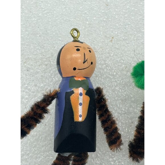 Vintage Department 56 Set of Two Halloween Ornaments Wood and Pipe Cleaners - Picture 2 of 6